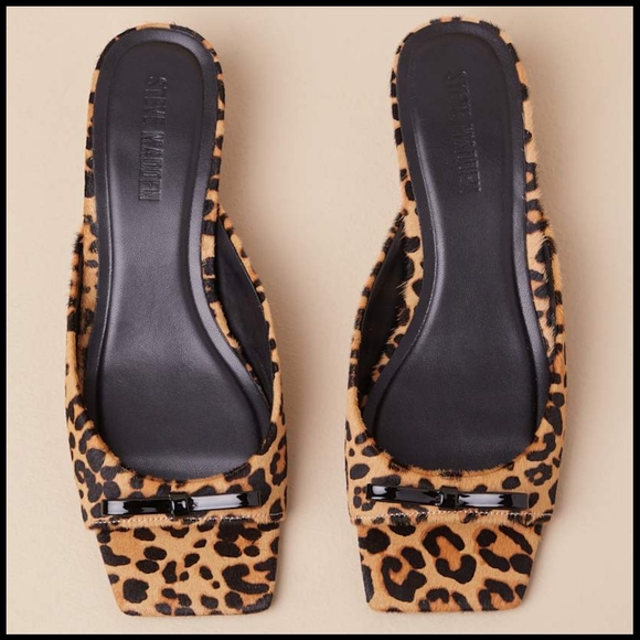 NWT Steve Madden Meme Leopard Calf Hair Mules - Picture 1 of 16